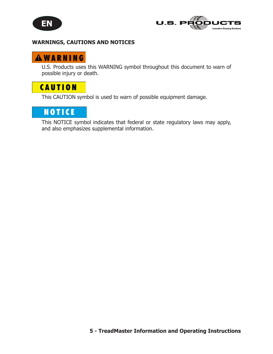 U.S. Products TREADMASTER User Manual | Page 11 / 70