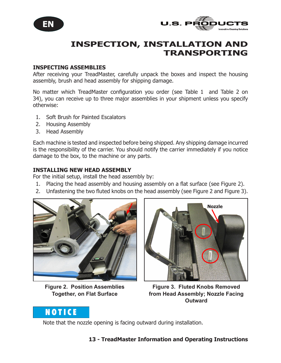 Inspection, installation and transporting | U.S. Products TREADMASTER User Manual | Page 19 / 70