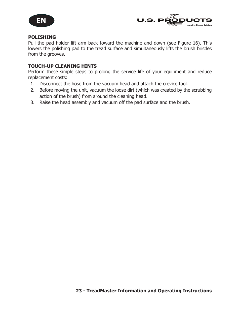 U.S. Products TREADMASTER User Manual | Page 29 / 70