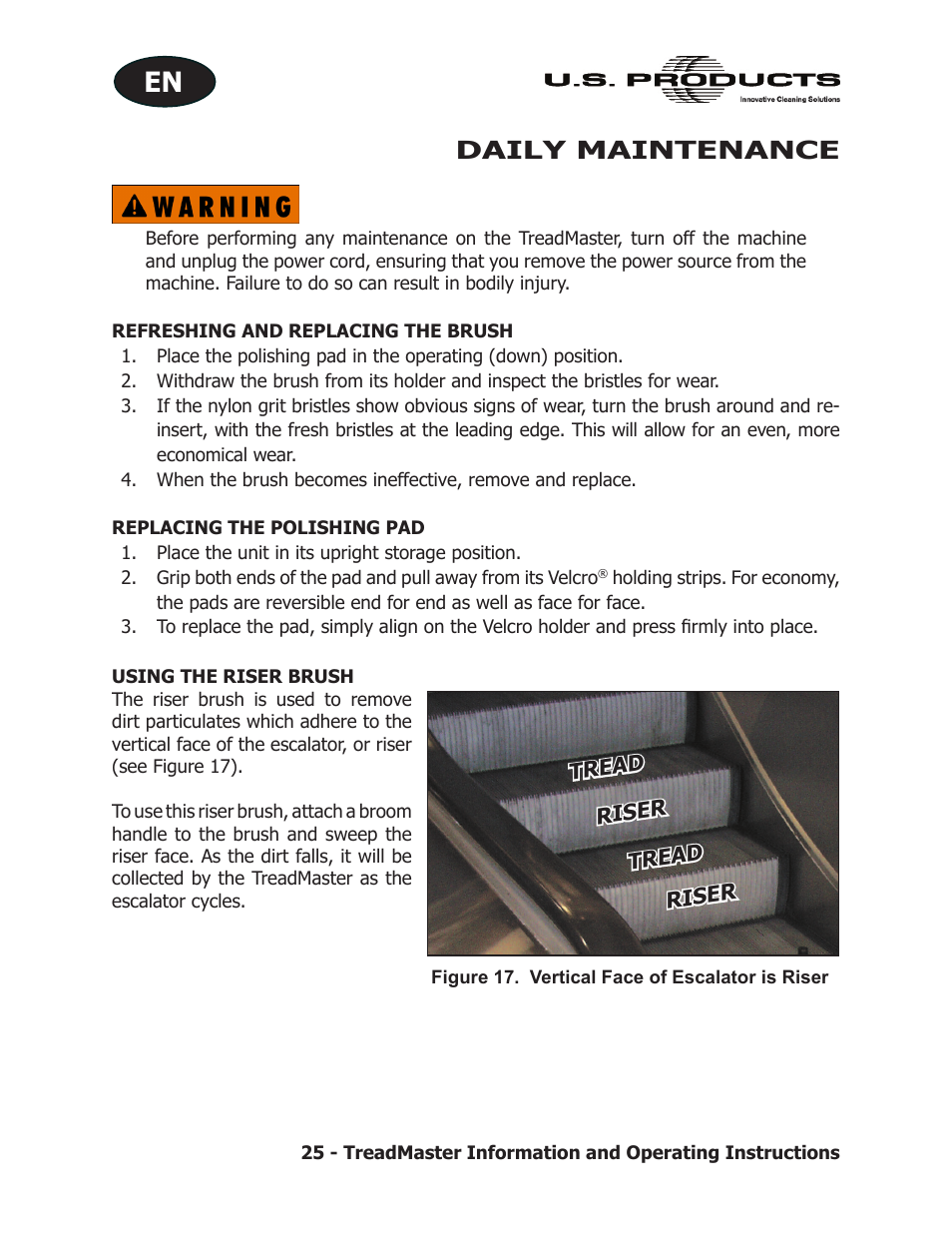 Daily maintenance | U.S. Products TREADMASTER User Manual | Page 31 / 70