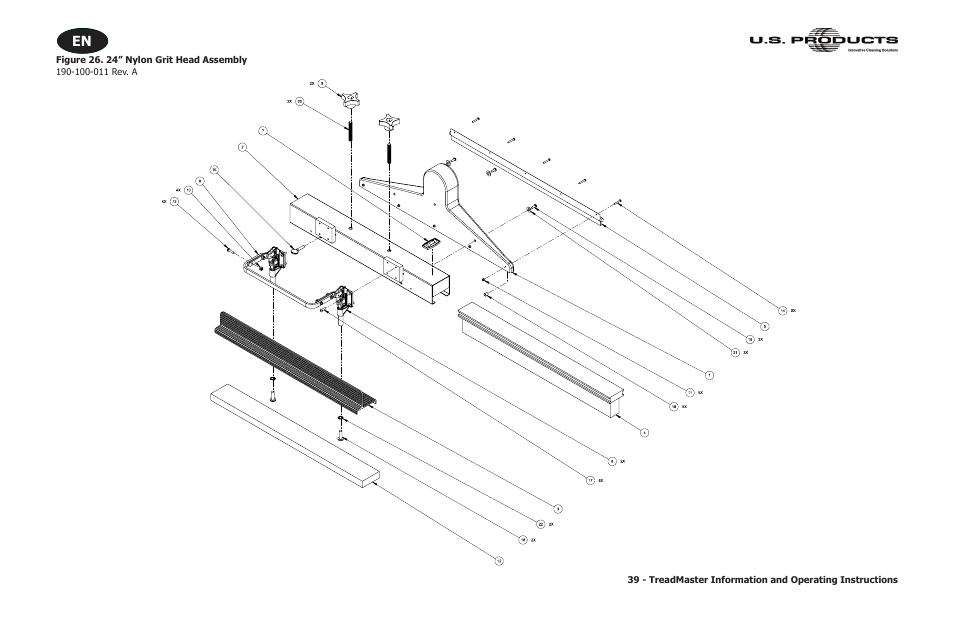 Figure 26. 24” nylon grit head assembly | U.S. Products TREADMASTER User Manual | Page 45 / 70