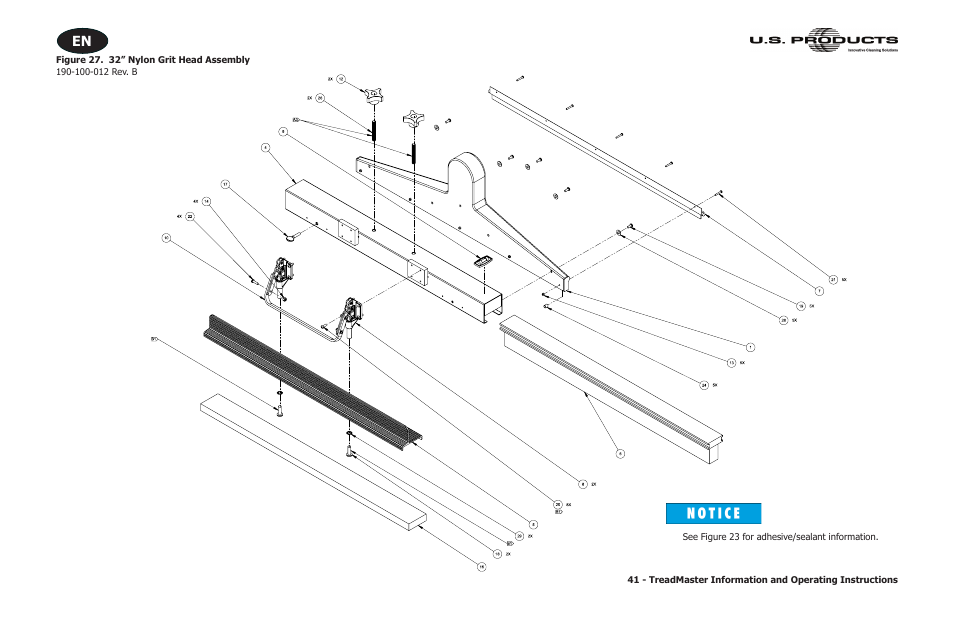 Figure 27. 32” nylon grit head assembly | U.S. Products TREADMASTER User Manual | Page 47 / 70