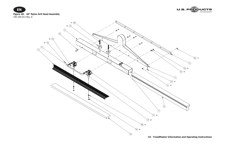 Figure 28. 40” nylon grit head assembly | U.S. Products TREADMASTER User Manual | Page 49 / 70