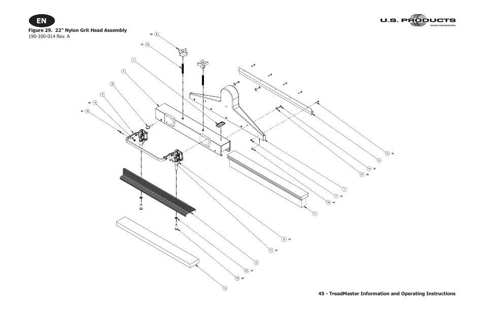 Figure 29. 22” nylon grit head assembly | U.S. Products TREADMASTER User Manual | Page 51 / 70