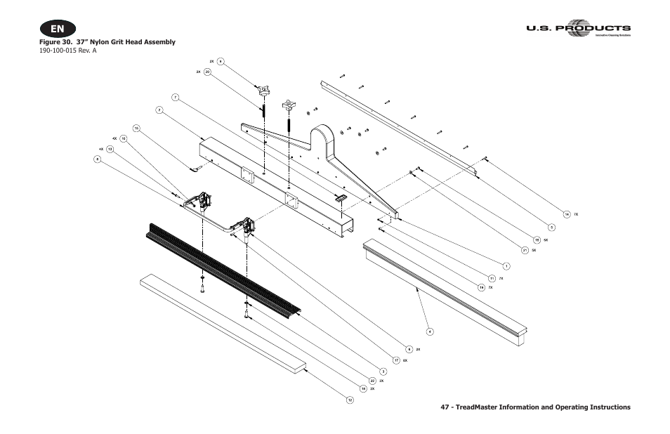 Figure 30. 37” nylon grit head assembly | U.S. Products TREADMASTER User Manual | Page 53 / 70