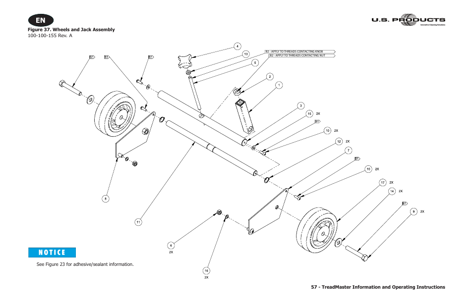 Figure 37. wheels and jack assembly | U.S. Products TREADMASTER User Manual | Page 63 / 70