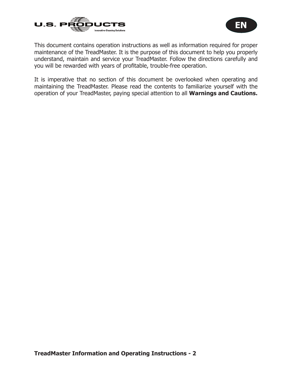 U.S. Products TREADMASTER User Manual | Page 8 / 70