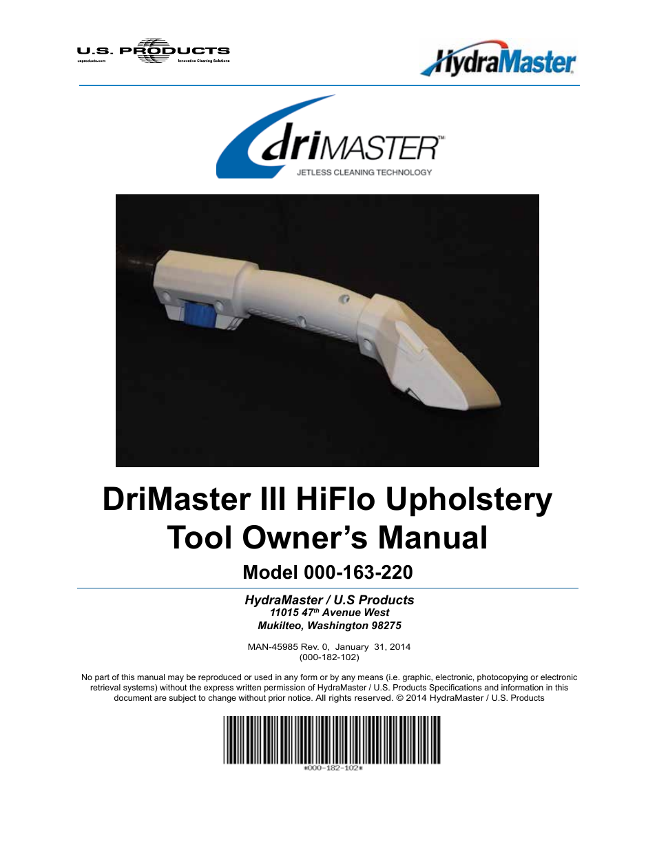 U.S. Products DRIMASTER 3 UPHOLSTERY TOOL User Manual | 32 pages