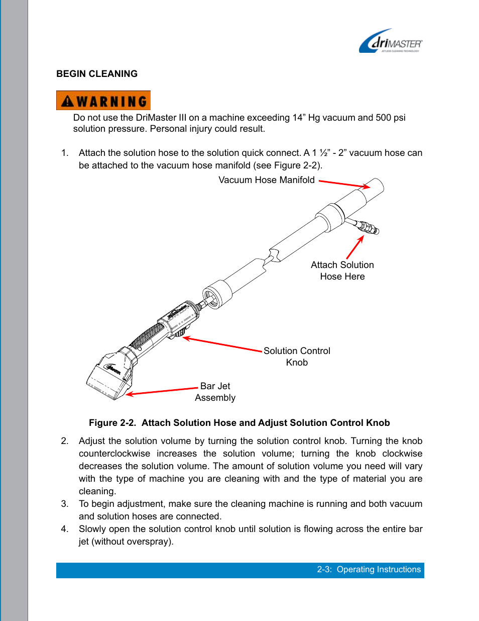Begin cleaning -3 | U.S. Products DRIMASTER 3 UPHOLSTERY TOOL User Manual | Page 13 / 32