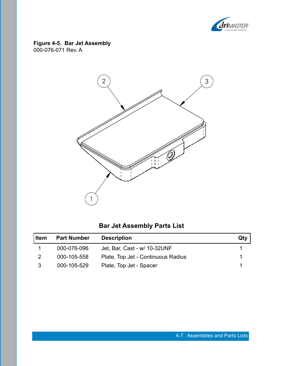 Bar jet assembly parts list -7, Figure 4-5. bar jet assembly -7 | U.S. Products DRIMASTER 3 UPHOLSTERY TOOL User Manual | Page 27 / 32