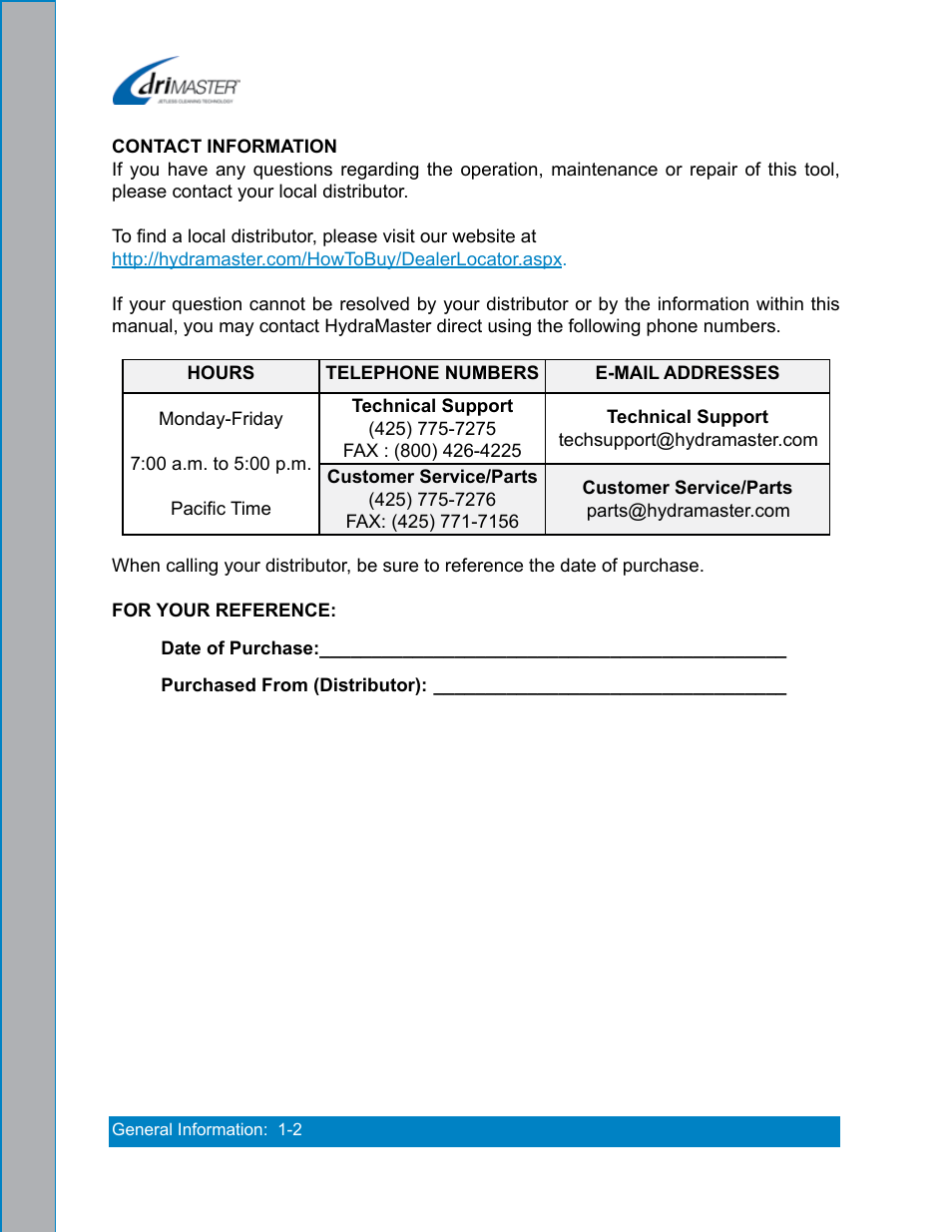 Contact information -2 | U.S. Products DRIMASTER 3 UPHOLSTERY TOOL User Manual | Page 8 / 32
