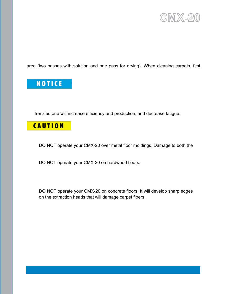 Cleaning patterns -1, 5 - cleaning information, Cmx-20 | U.S. Products CMX-20 ROTARY EXTRACTOR User Manual | Page 21 / 54