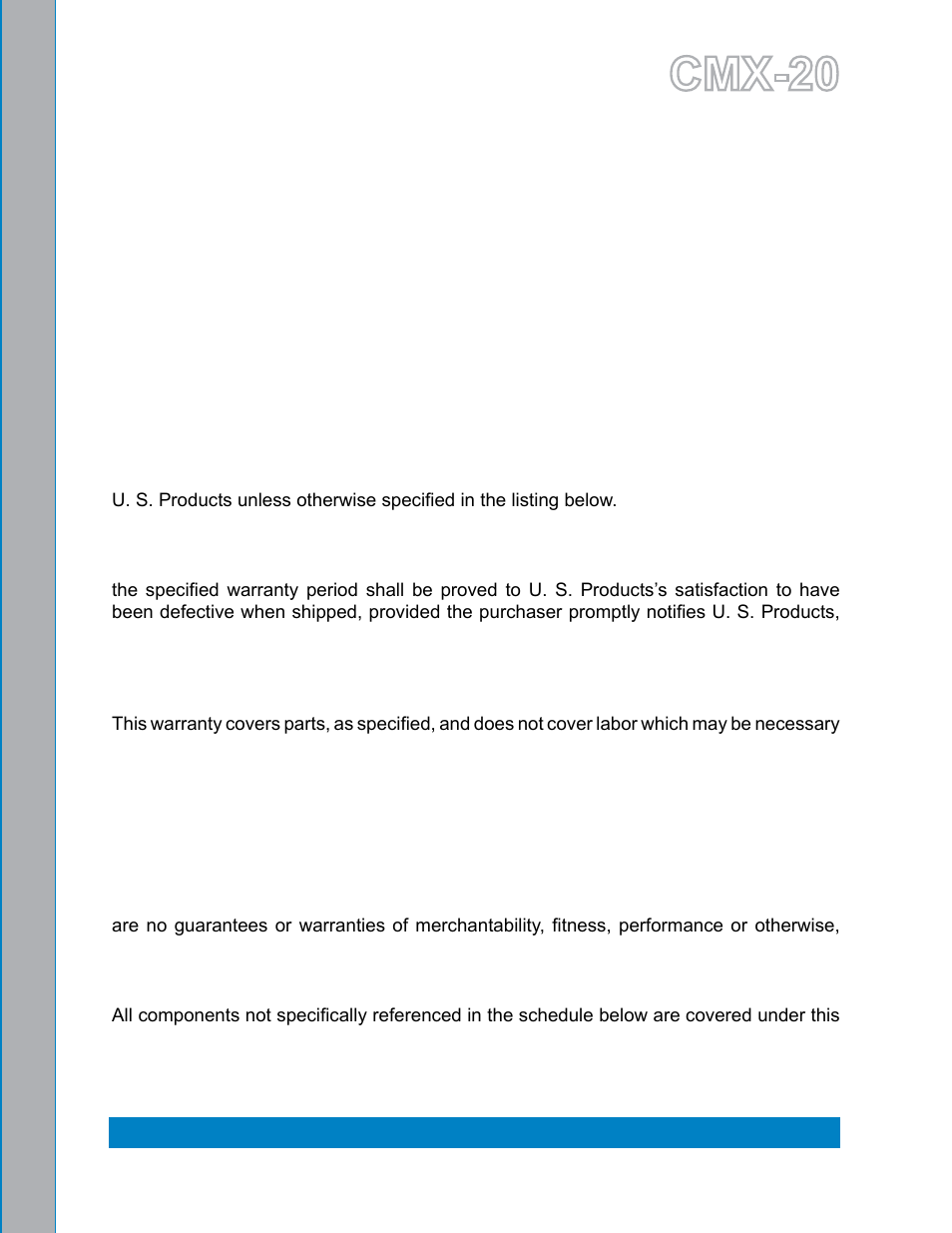 11 - warranty information, Cmx-20 | U.S. Products CMX-20 ROTARY EXTRACTOR User Manual | Page 53 / 54