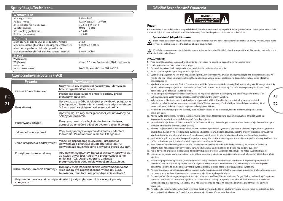 Po 21 - sl 22, Po 21, Sl 22 | Microlab MD 312 User Manual | Page 12 / 17