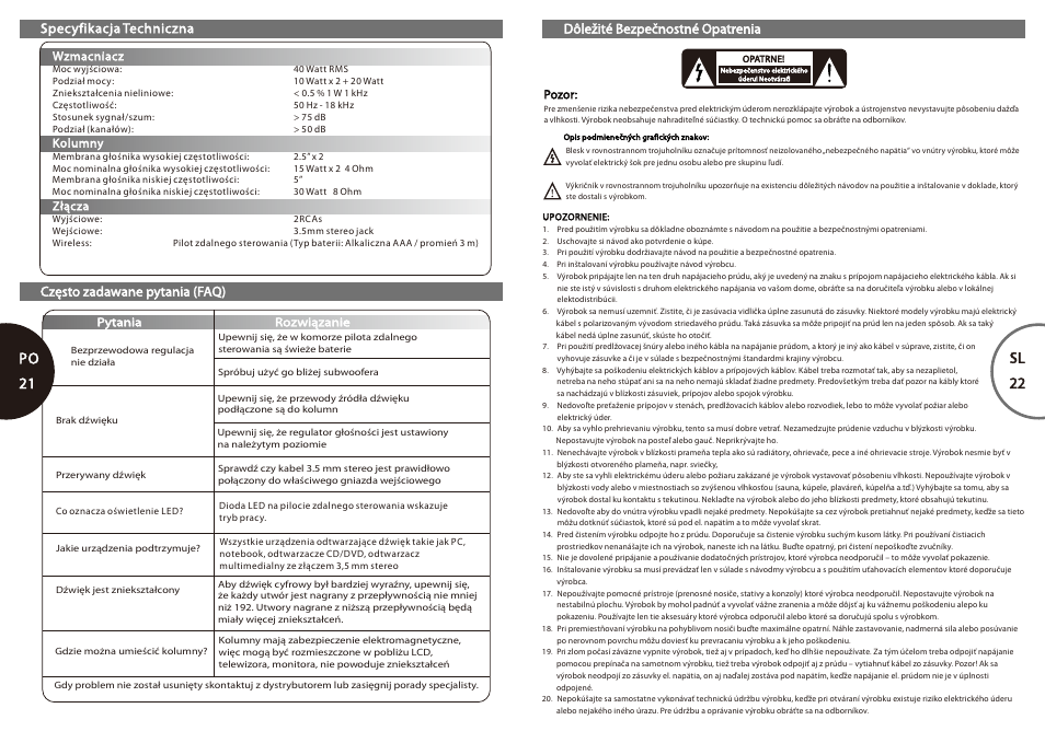 Po 21- sl 22, Po 21, Sl 22 | Microlab FC 20 User Manual | Page 12 / 17