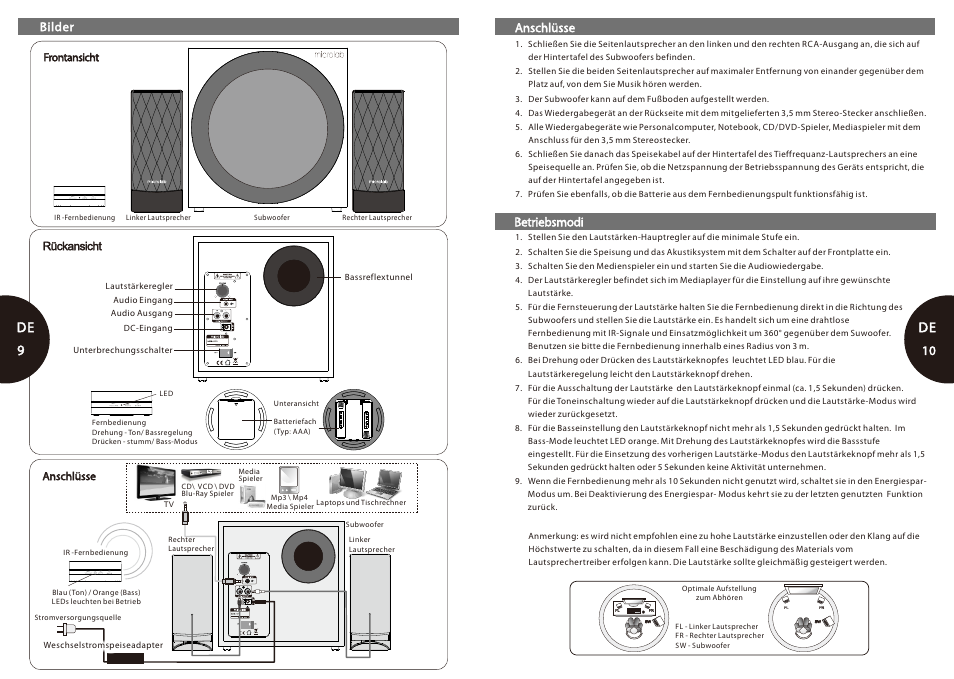 De 9-10, Desktop nearfield speaker, 2desktop nearfield speaker | De 9 | Microlab FC 20 User Manual | Page 6 / 17