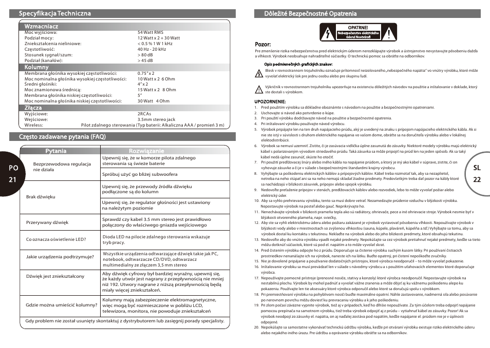 Po 21- sl 22, Po 21, Sl 22 | Microlab FC 50 User Manual | Page 12 / 17