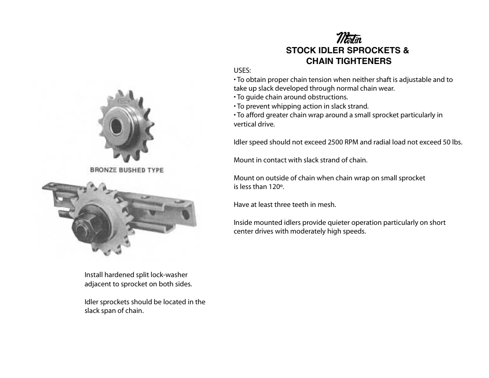 Martin Sprocket & Gear Chain Tighteners User Manual | 1 page
