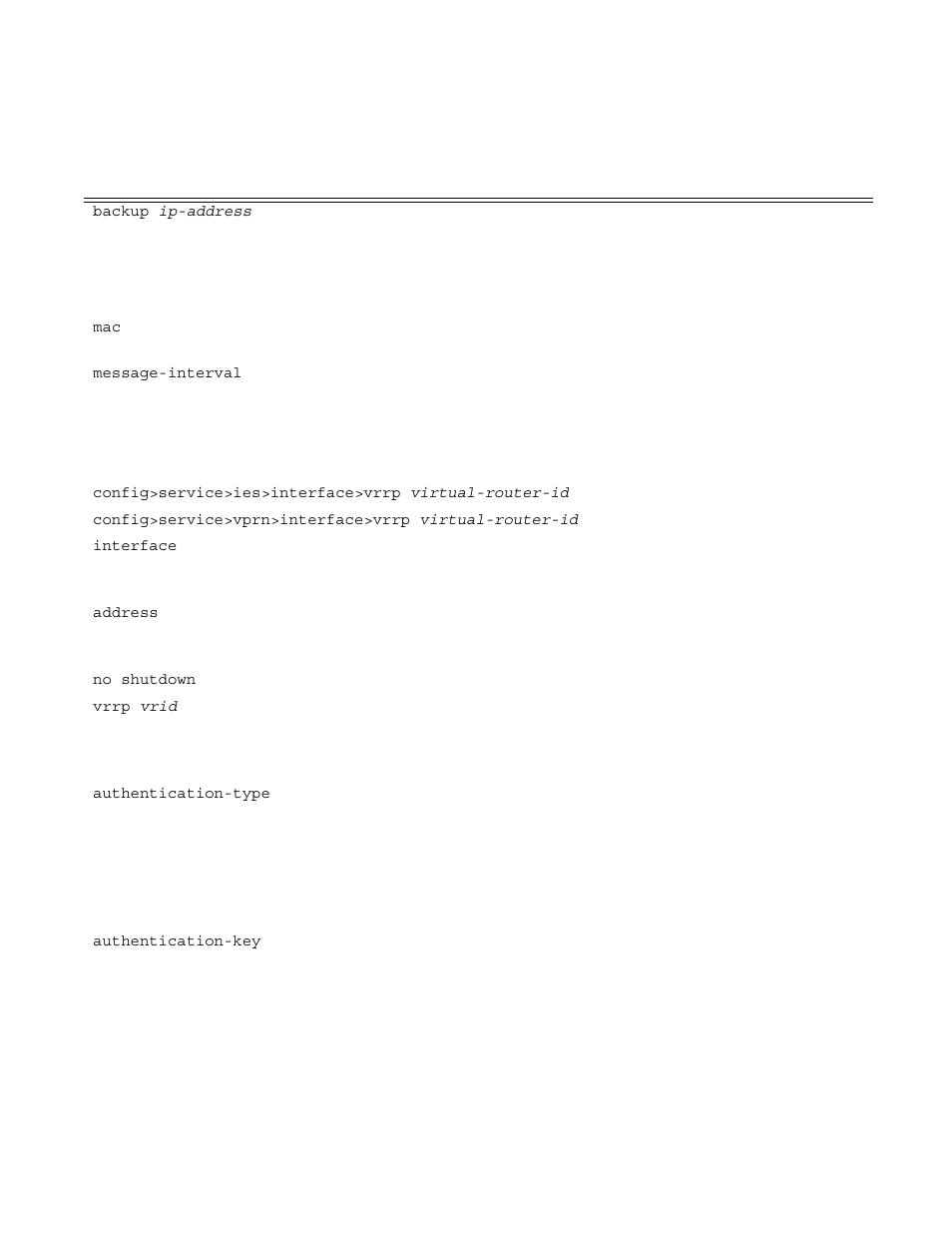 Configure ies or vprn vrrp non-owner parameters | Alcatel-Lucent 7750 SR OS User Manual | Page 202 / 482