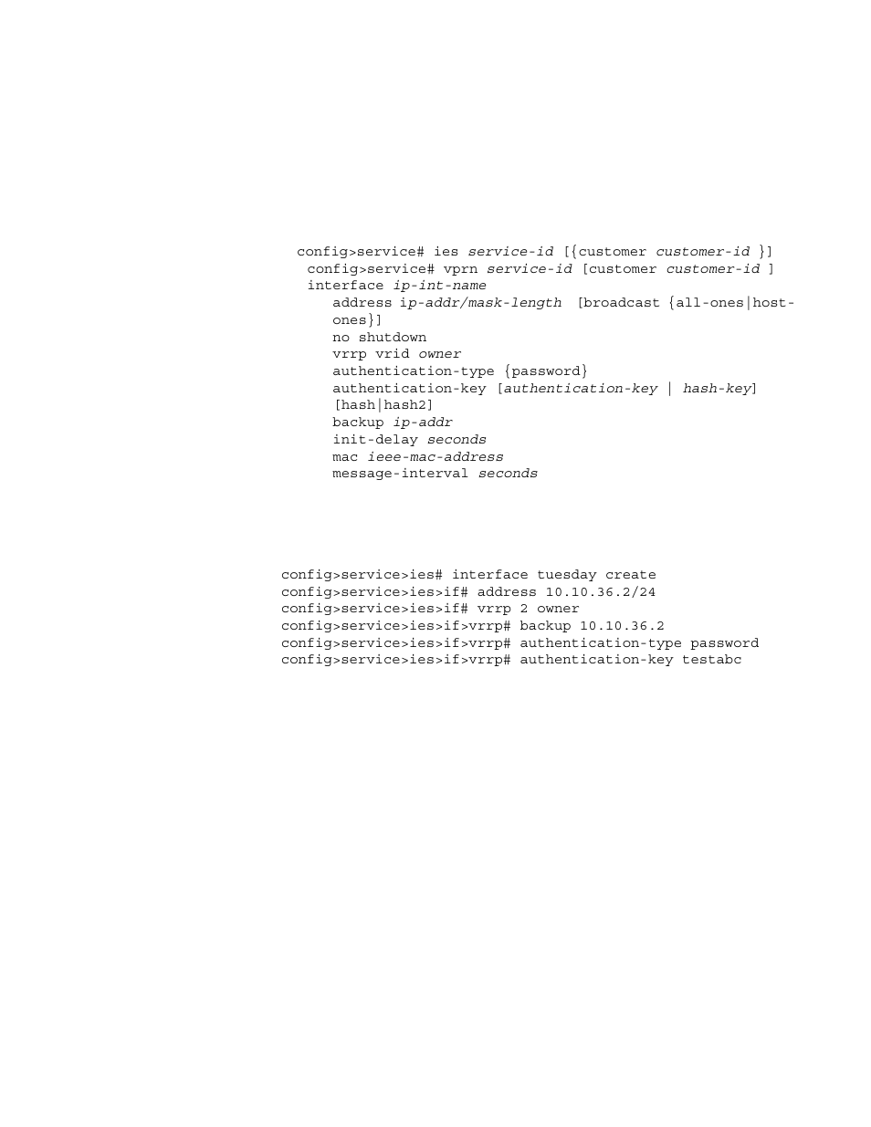Owner ies or vprn vrrp | Alcatel-Lucent 7750 SR OS User Manual | Page 214 / 482
