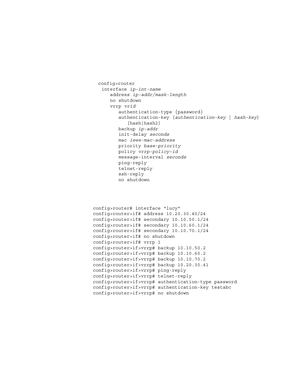 Router interface vrrp non-owner | Alcatel-Lucent 7750 SR OS User Manual | Page 216 / 482