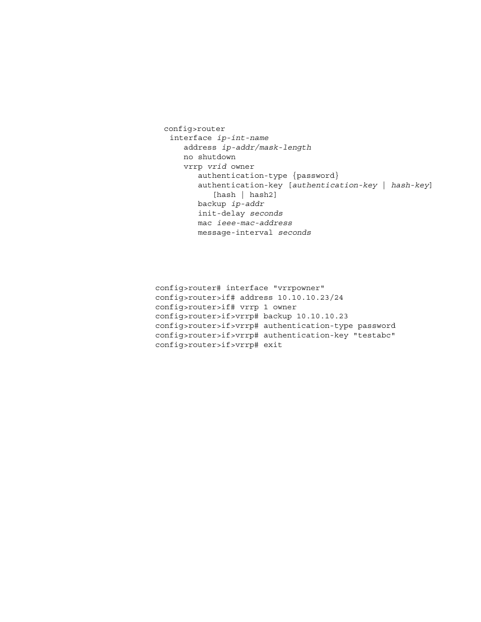 Router interface vrrp owner | Alcatel-Lucent 7750 SR OS User Manual | Page 218 / 482