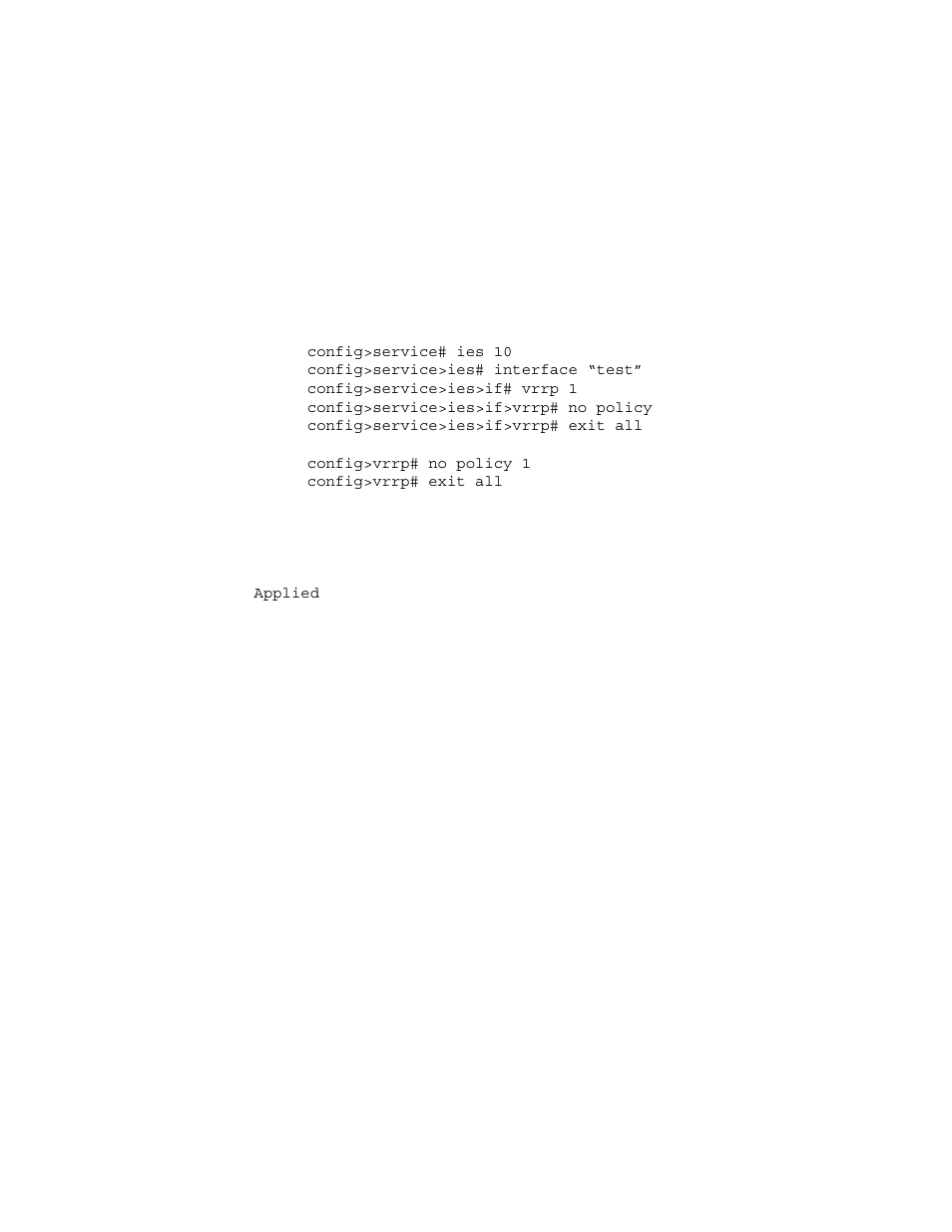 Deleting a vrrp policy | Alcatel-Lucent 7750 SR OS User Manual | Page 220 / 482