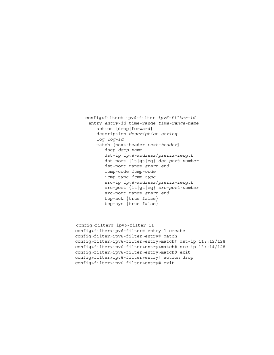 Ipv6 filter entry | Alcatel-Lucent 7750 SR OS User Manual | Page 318 / 482