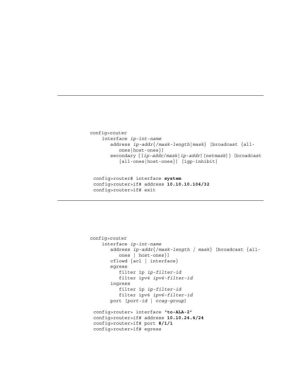 Configuring interfaces, Configuring a system interface, Configuring a network interface | Alcatel-Lucent 7750 SR OS User Manual | Page 51 / 482