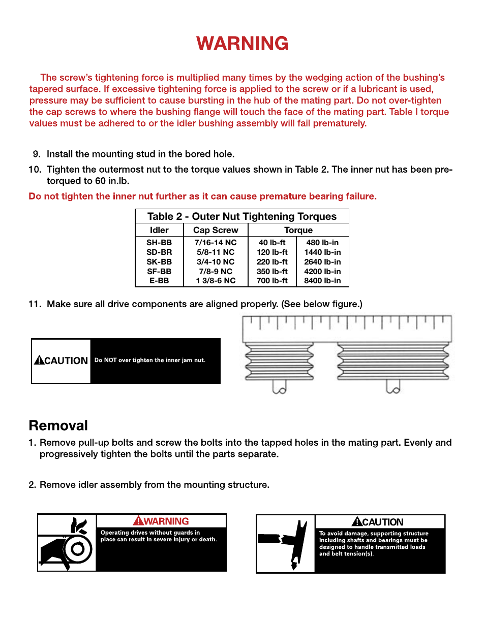 Table 2 - outer nut tightening torques | Martin Sprocket & Gear QD Idler Bushings User Manual | Page 2 / 2