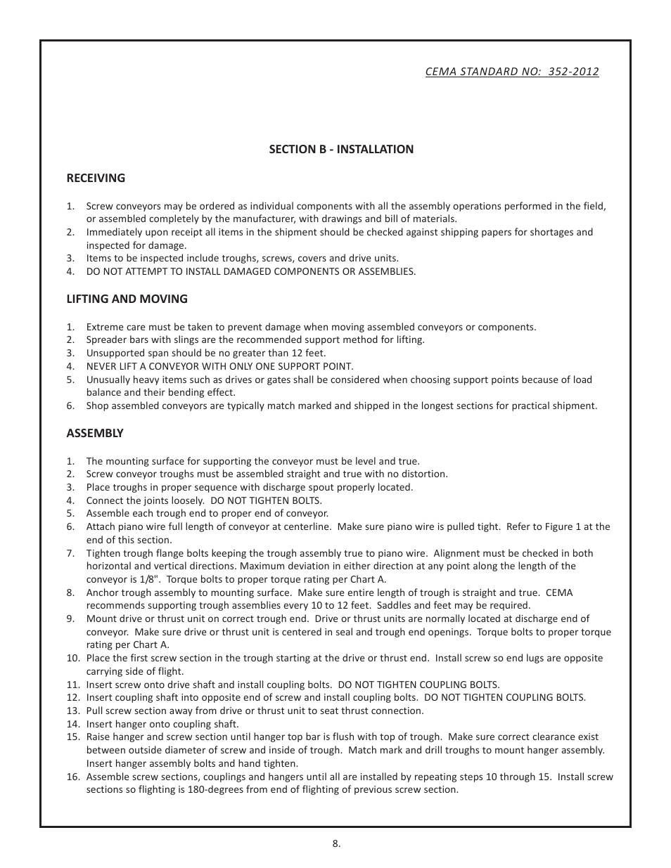 Section b - installation | Martin Sprocket & Gear Screw Conveyor Safety User Manual | Page 12 / 20