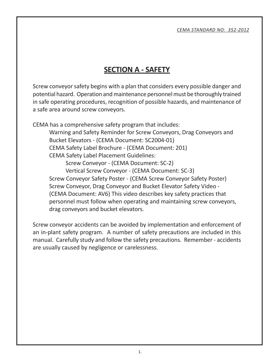 Section a - safety | Martin Sprocket & Gear Screw Conveyor Safety User Manual | Page 5 / 20