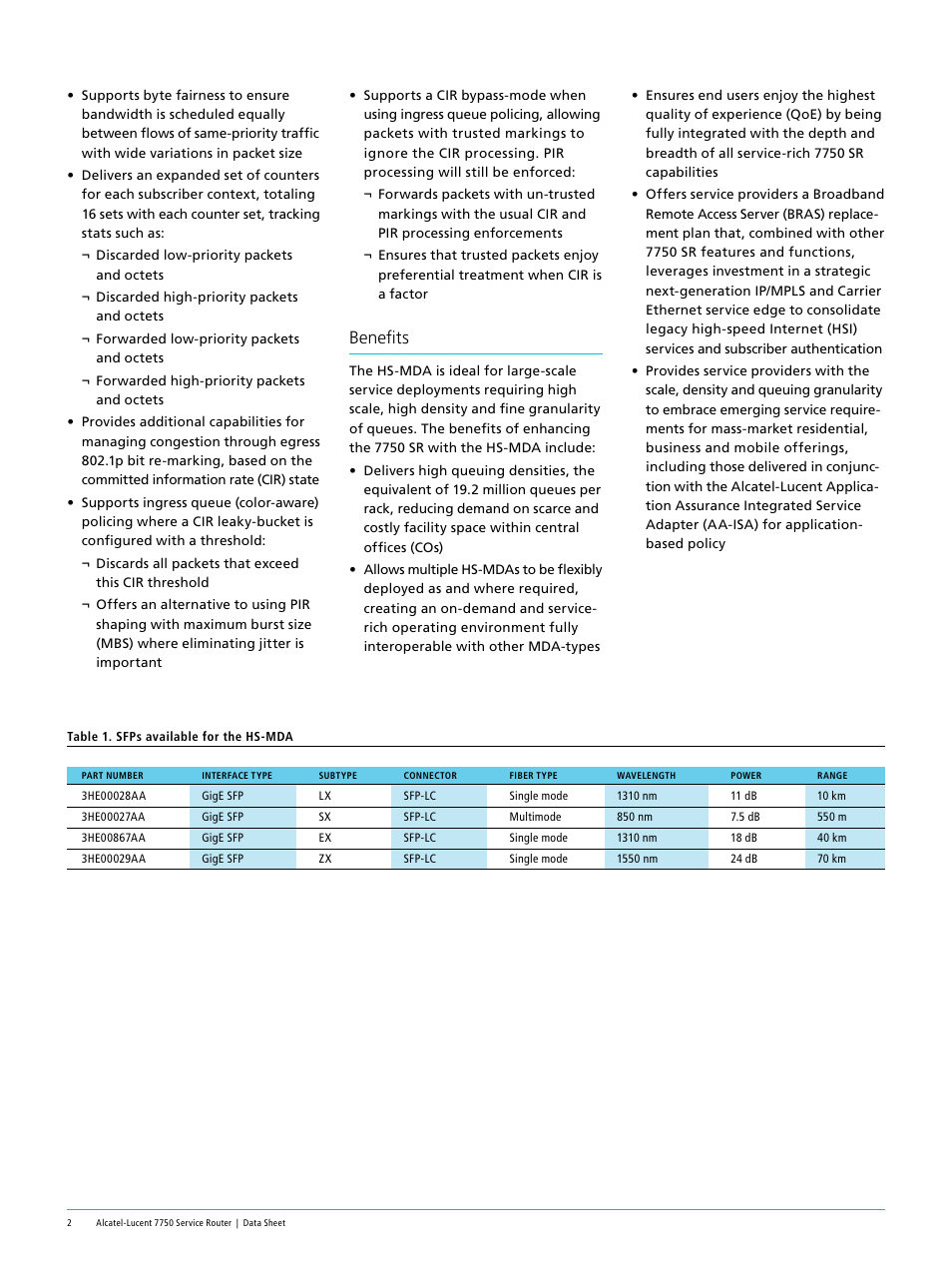 Benefits | Alcatel-Lucent 7750 User Manual | Page 2 / 4