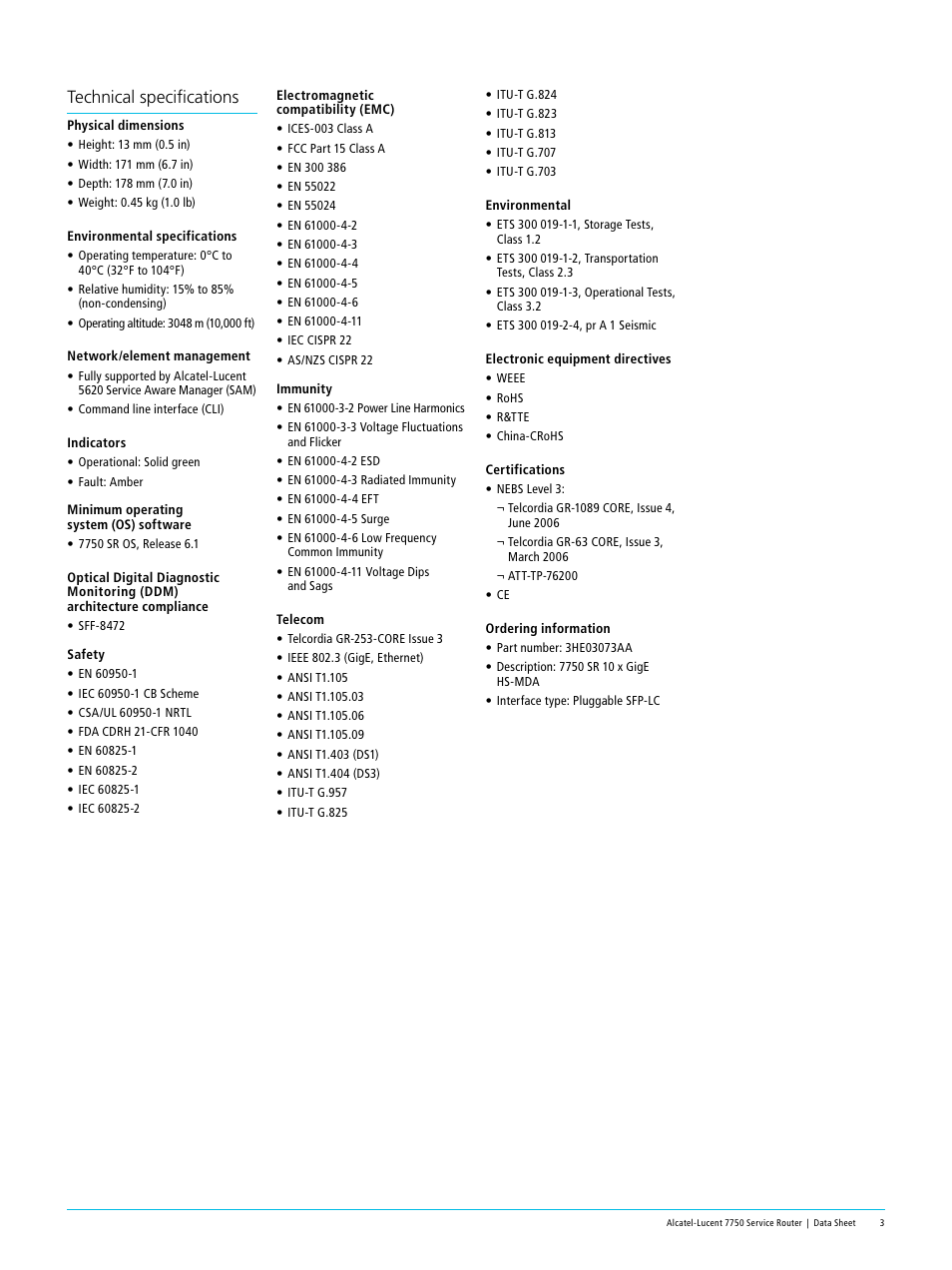 Technical specifications | Alcatel-Lucent 7750 User Manual | Page 3 / 4