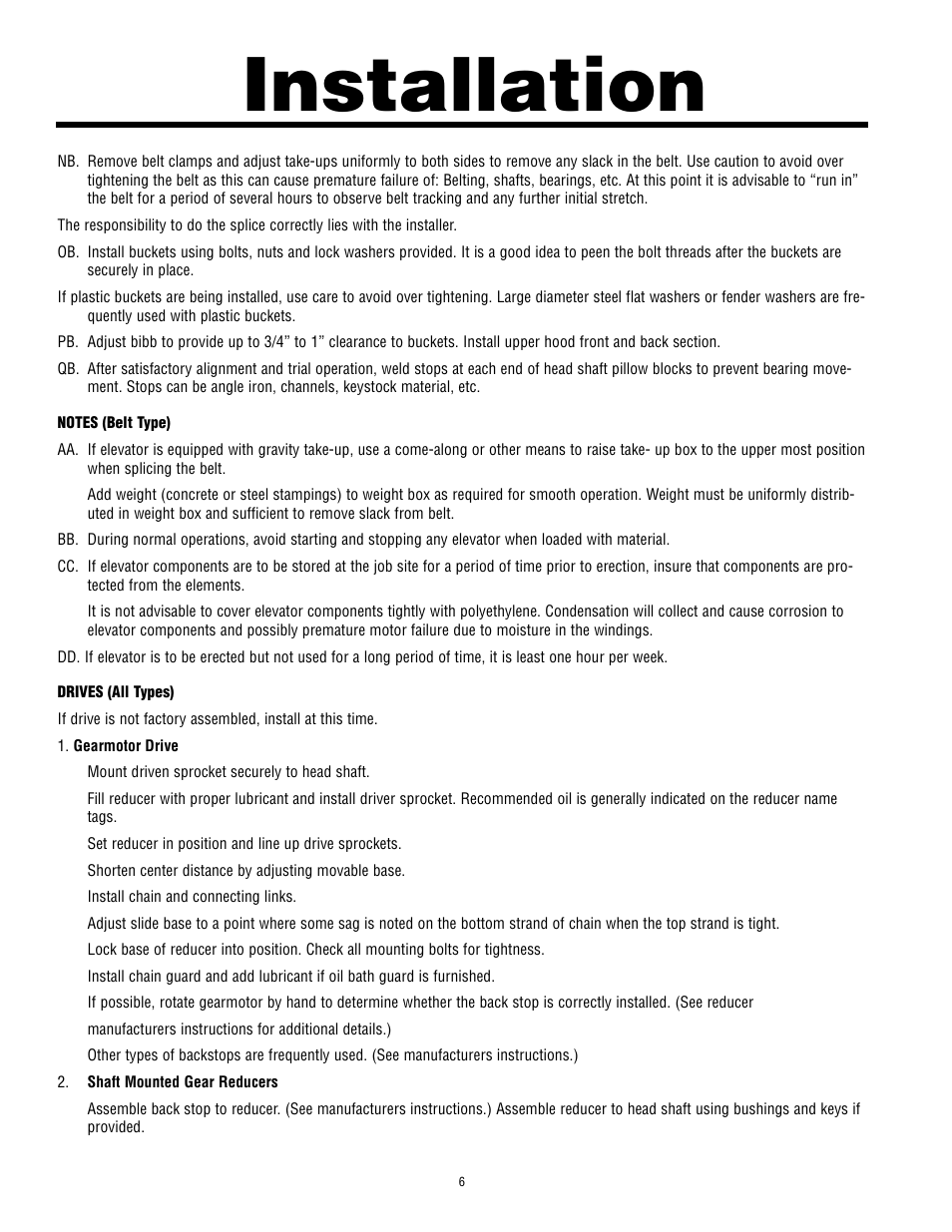 Installation | Martin Sprocket & Gear Bucket Elevator Safety User Manual | Page 10 / 18