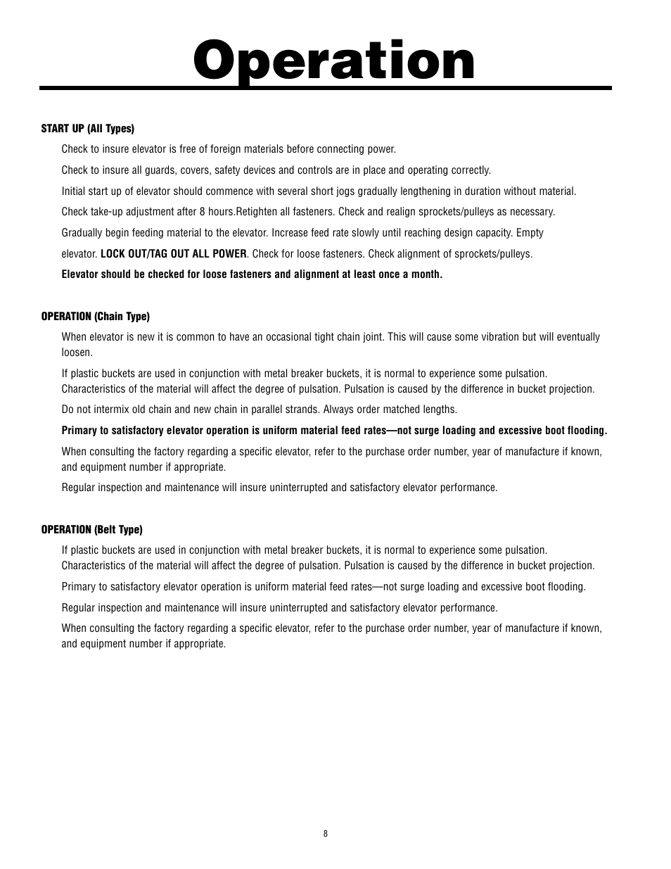 Operation | Martin Sprocket & Gear Bucket Elevator Safety User Manual | Page 12 / 18
