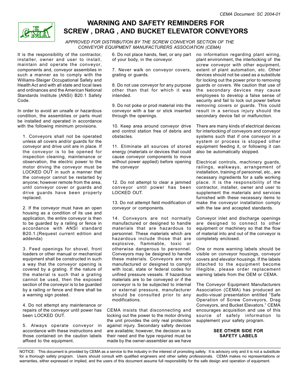 Martin Sprocket & Gear Bucket Elevator Safety User Manual | Page 2 / 18