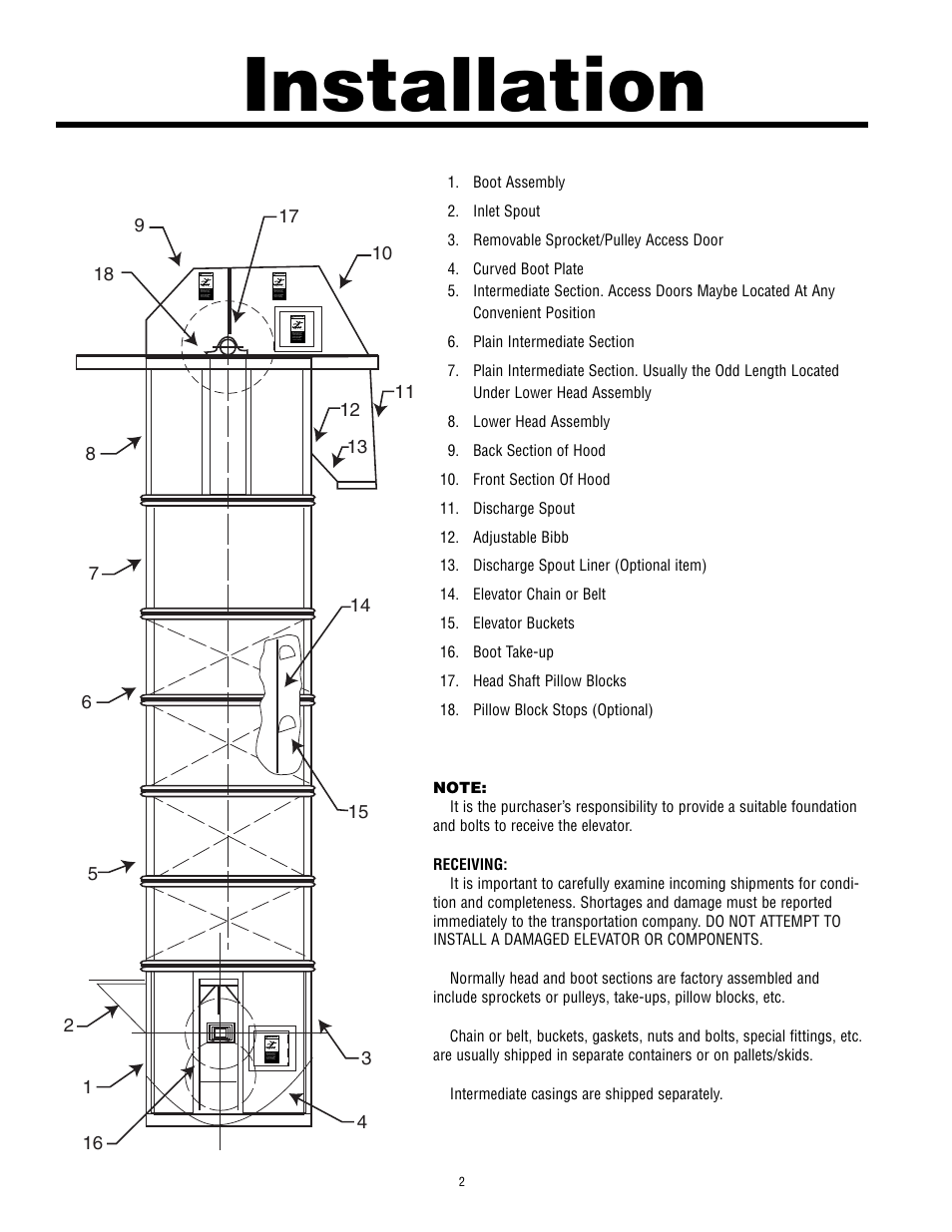 Installation | Martin Sprocket & Gear Bucket Elevator Safety User Manual | Page 6 / 18