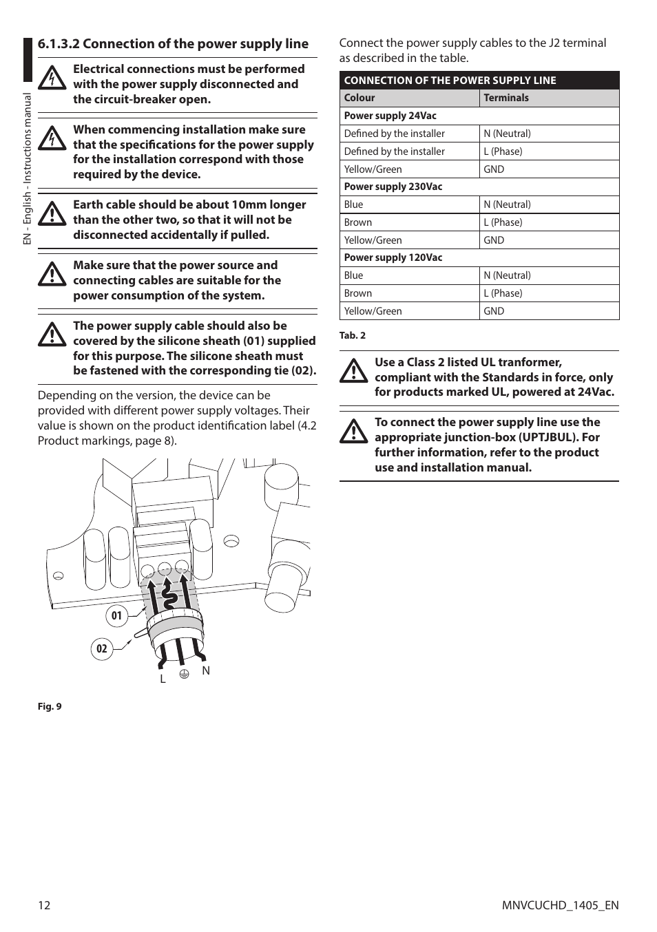 2 connection of the power supply line | Videotec ULISSE COMPACT HD User Manual | Page 12 / 36