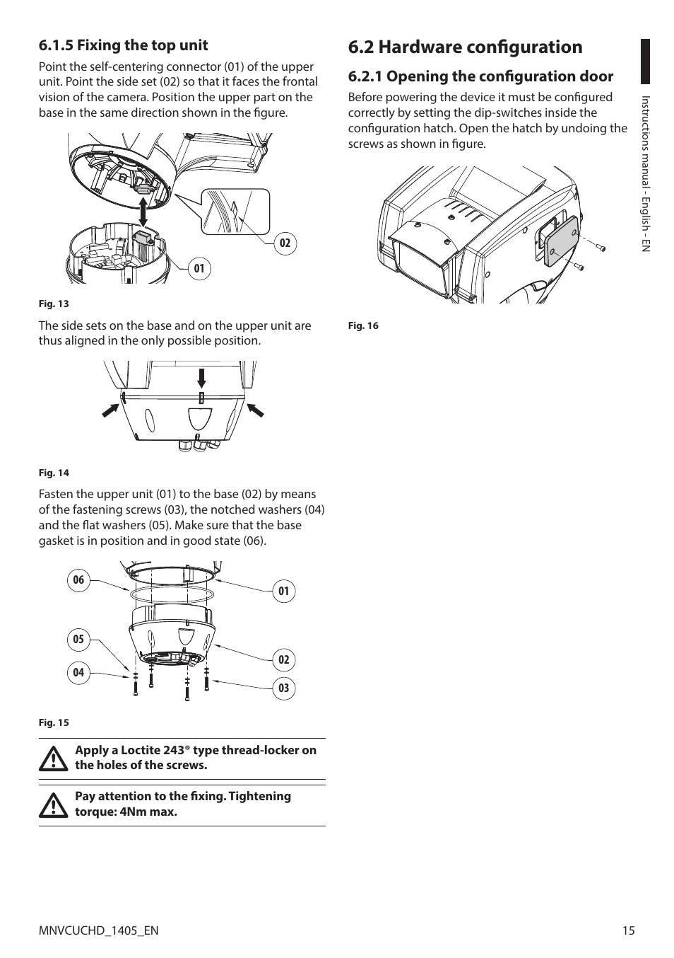 5 fixing the top unit, 2 hardware configuration, 1 opening the configuration door | Videotec ULISSE COMPACT HD User Manual | Page 15 / 36