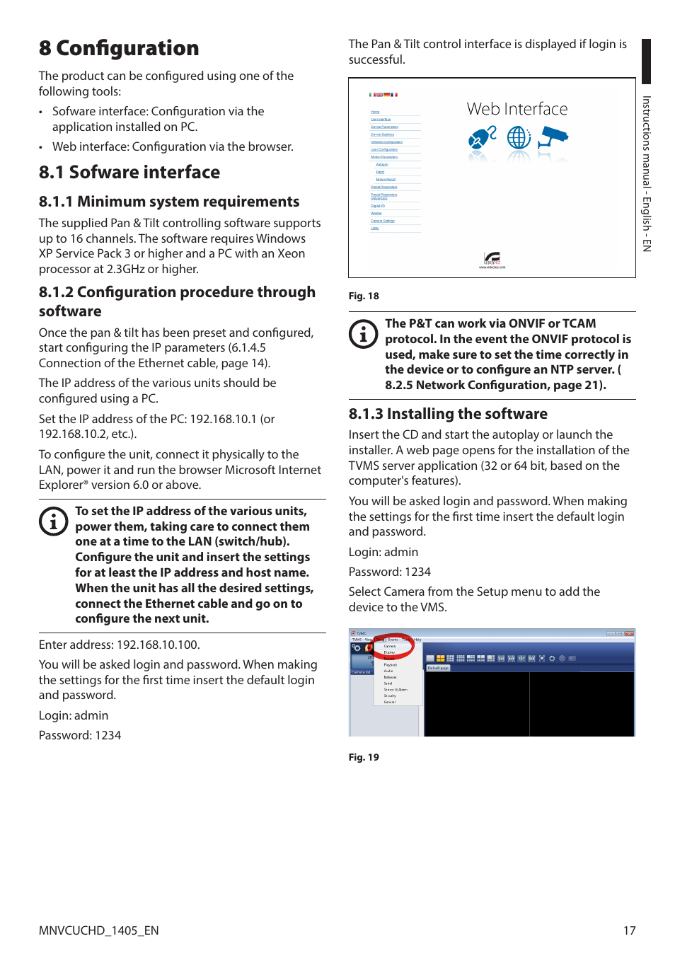 8 configuration, 1 sofware interface, 1 minimum system requirements | 2 configuration procedure through software, 3 installing the software | Videotec ULISSE COMPACT HD User Manual | Page 17 / 36
