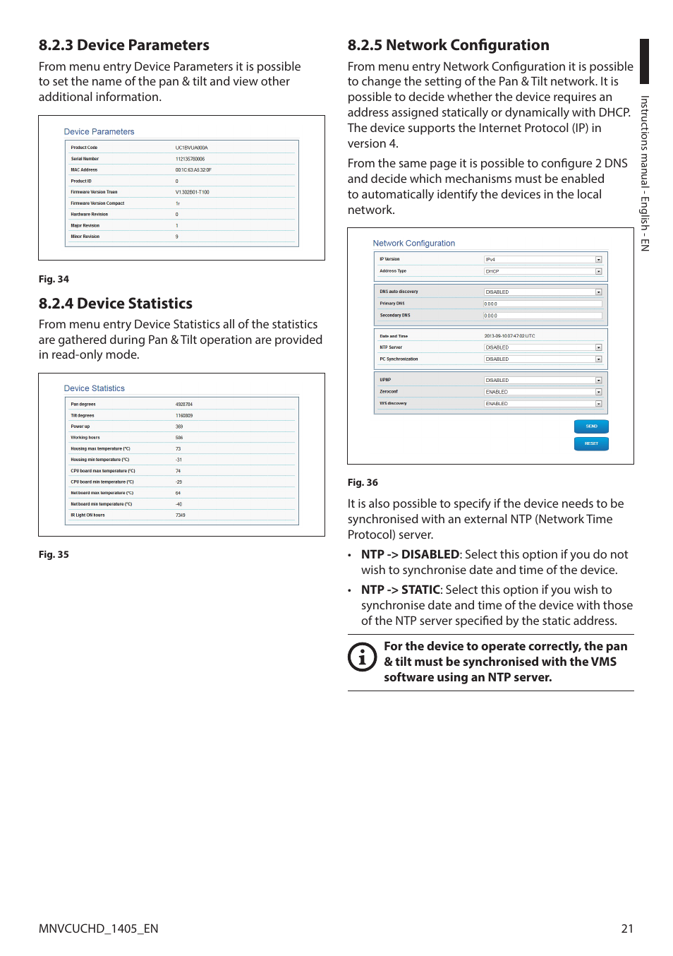 3 device parameters, 4 device statistics, 5 network configuration | Videotec ULISSE COMPACT HD User Manual | Page 21 / 36