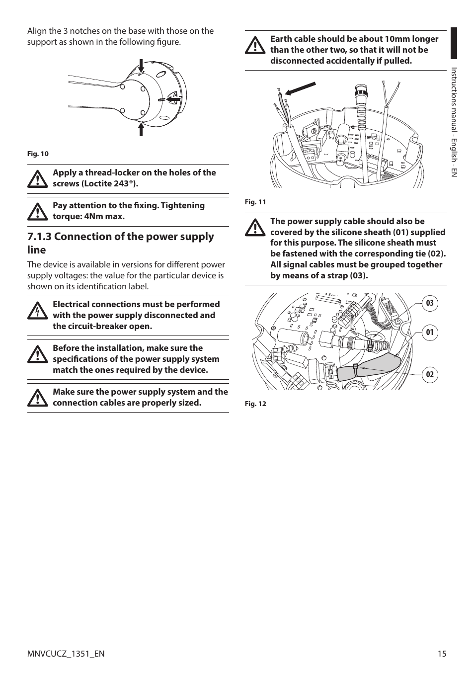 3 connection of the power supply line | Videotec ULISSE COMPACT User Manual | Page 15 / 82