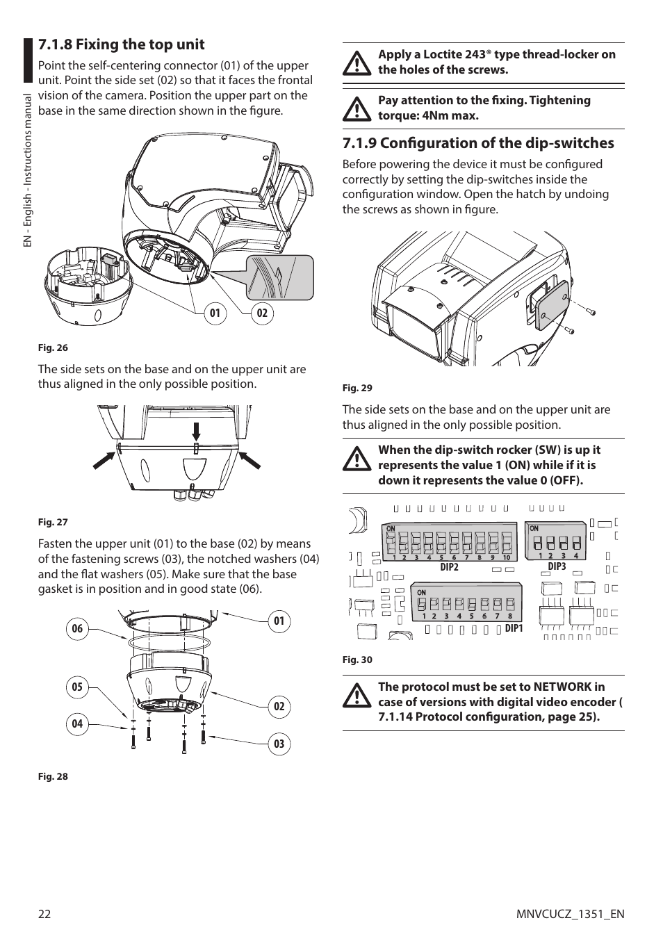 8 fixing the top unit, 9 configuration of the dip-switches | Videotec ULISSE COMPACT User Manual | Page 22 / 82