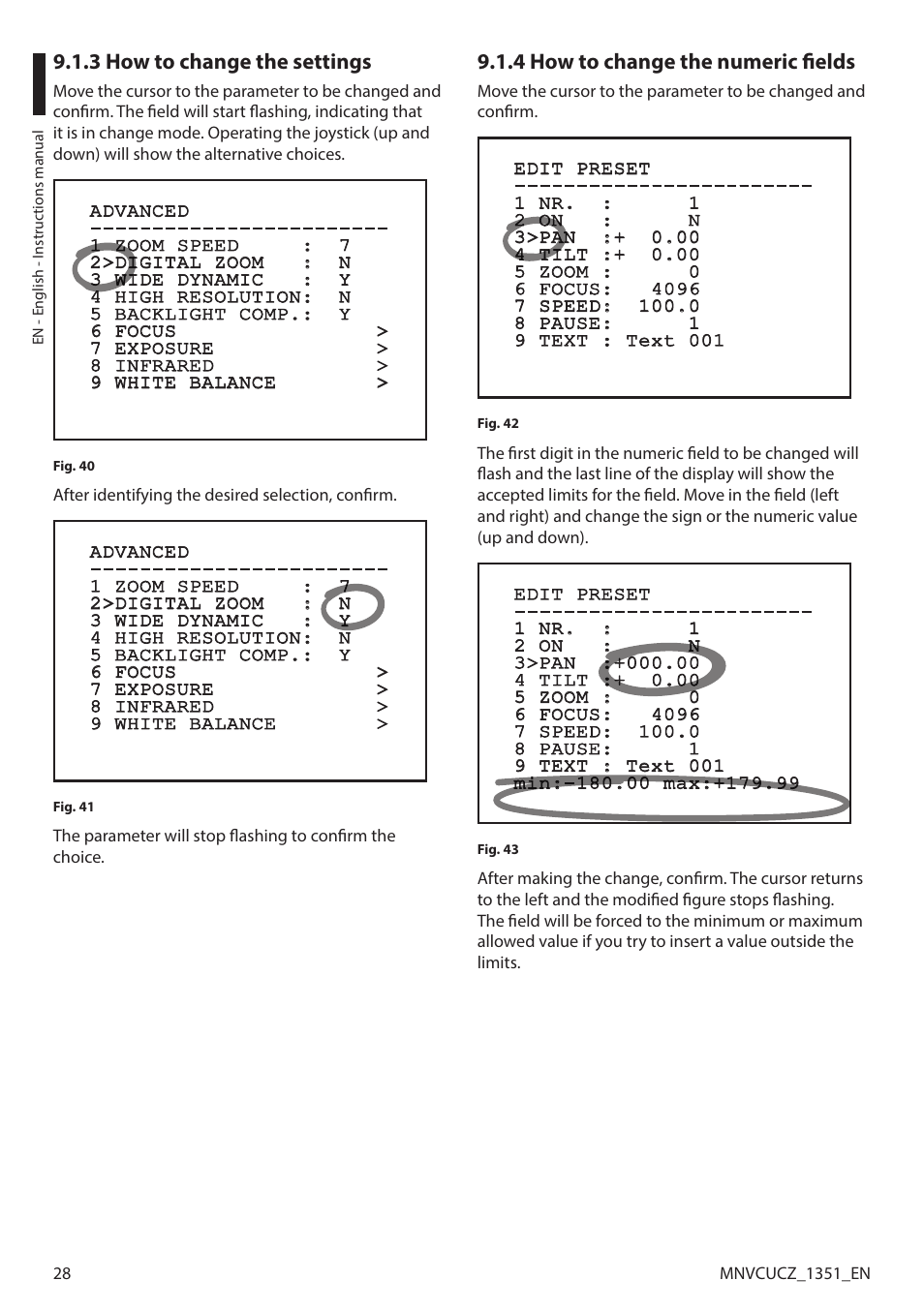 3 how to change the settings, 4 how to change the numeric fields | Videotec ULISSE COMPACT User Manual | Page 28 / 82