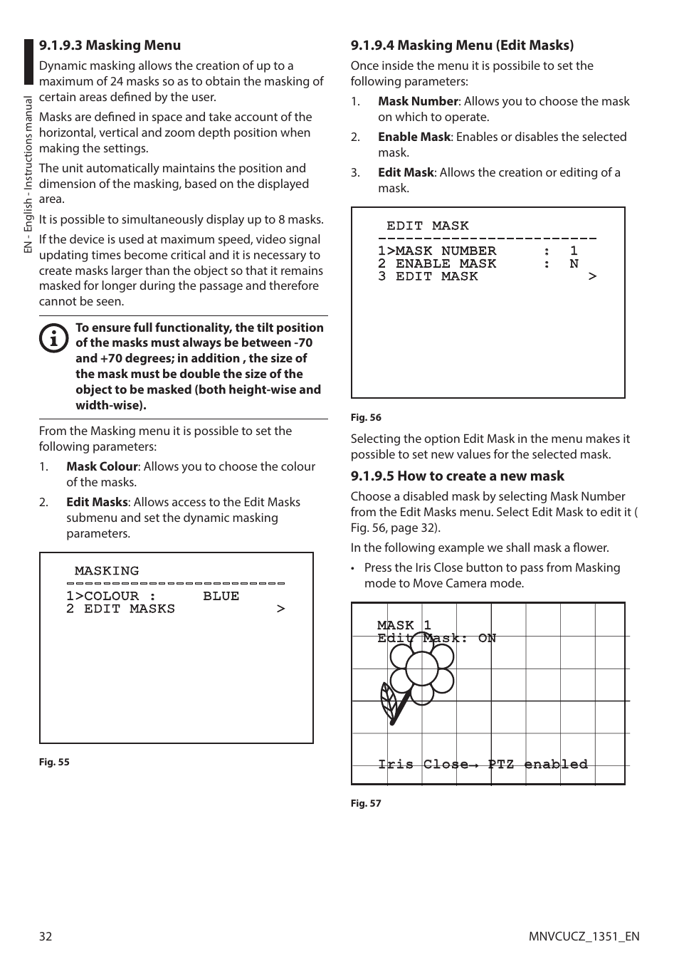 3 masking menu, 4 masking menu (edit masks), 5 how to create a new mask | Videotec ULISSE COMPACT User Manual | Page 32 / 82