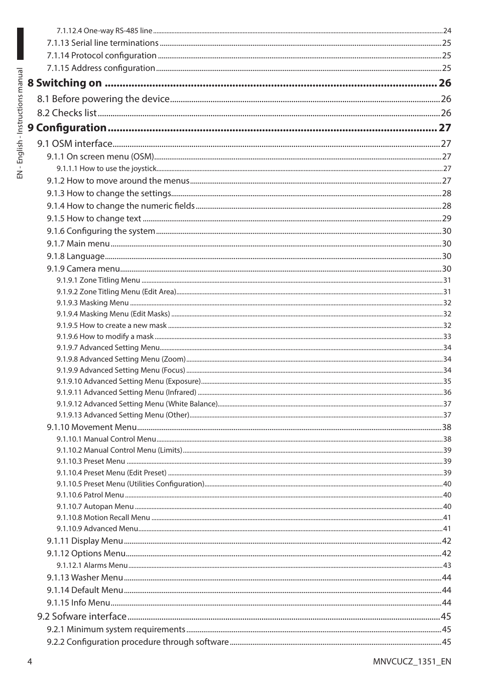 8 switching on, 9 configuration | Videotec ULISSE COMPACT User Manual | Page 4 / 82