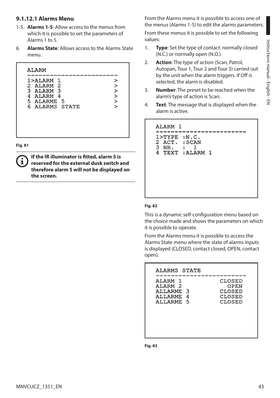 1 alarms menu | Videotec ULISSE COMPACT User Manual | Page 43 / 82