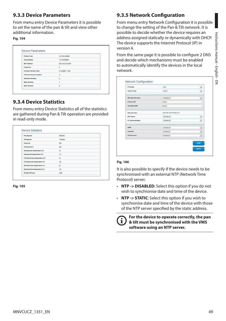 3 device parameters, 4 device statistics, 5 network configuration | Videotec ULISSE COMPACT User Manual | Page 49 / 82