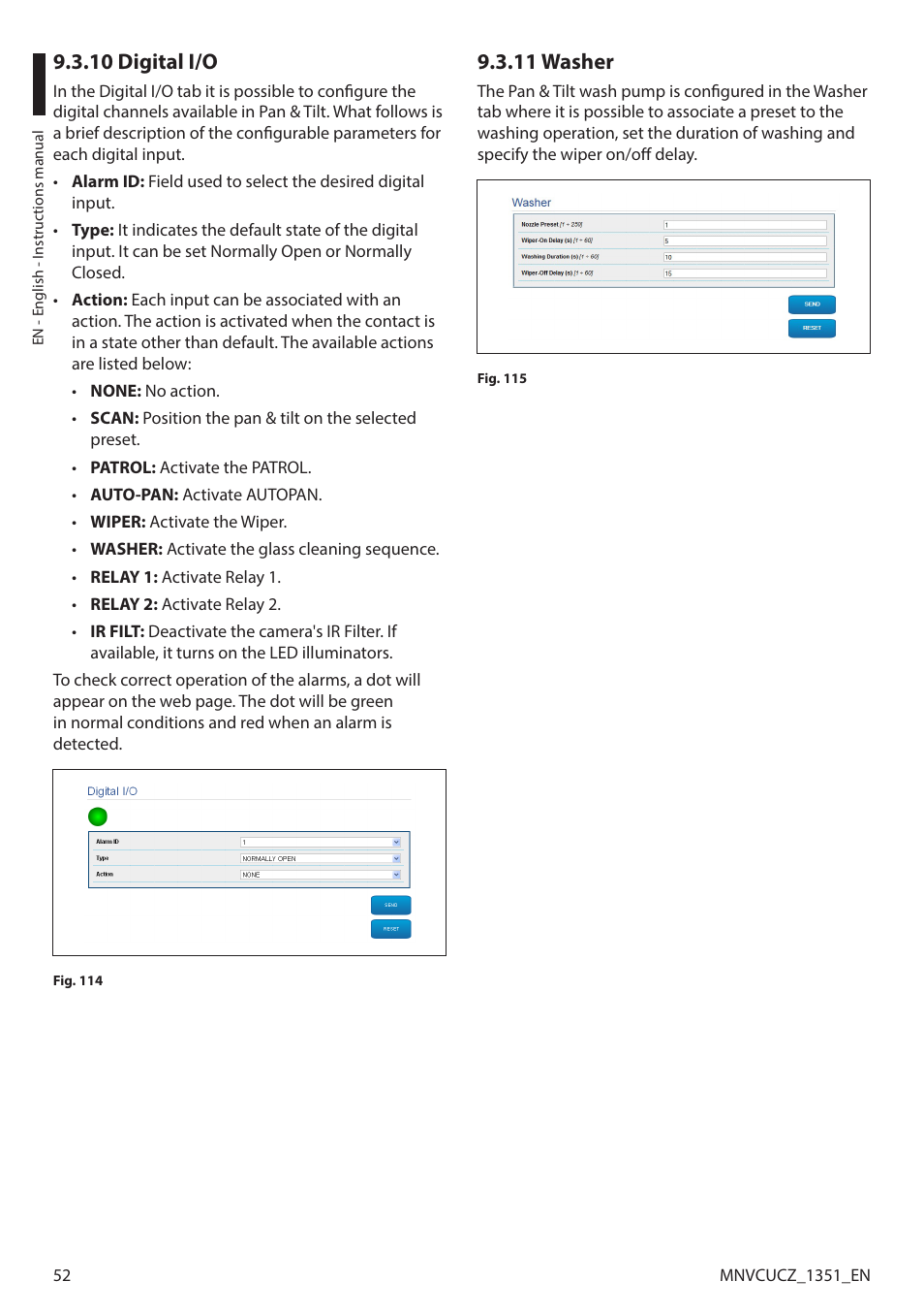 10 digital i/o, 11 washer, 10 digital i/o 9.3.11 washer | Videotec ULISSE COMPACT User Manual | Page 52 / 82